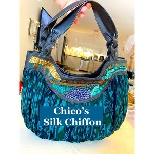 Chico’s Silk Chiffon Beaded Bag Sz L